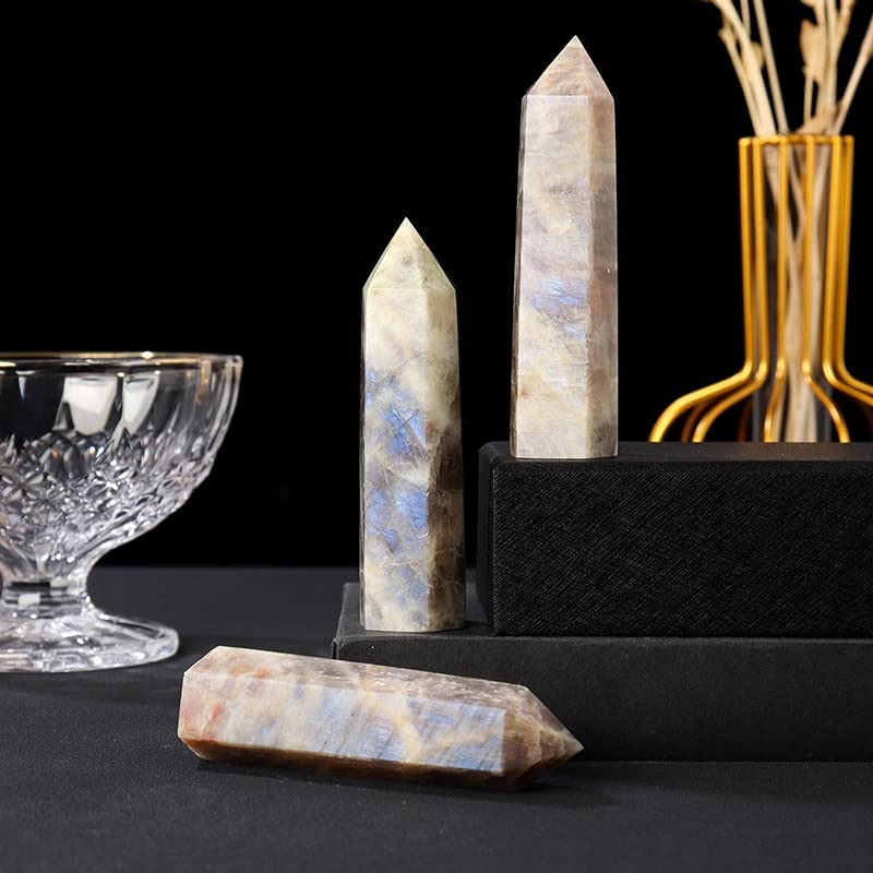 Columna hexagonal de piedra lunar azul oscura para decoración del hogar 6