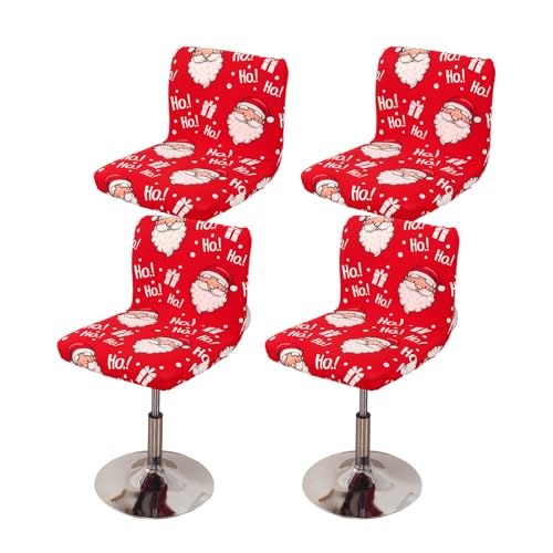 Image of FUANGUI Bar Stool Covers Set of 4, Stretch Bar Stool Chair Cover Slipcovers, Floral Print Counter Stool Bar Chair Covers for Kitchen Pub Dining Room (Christmas Red)