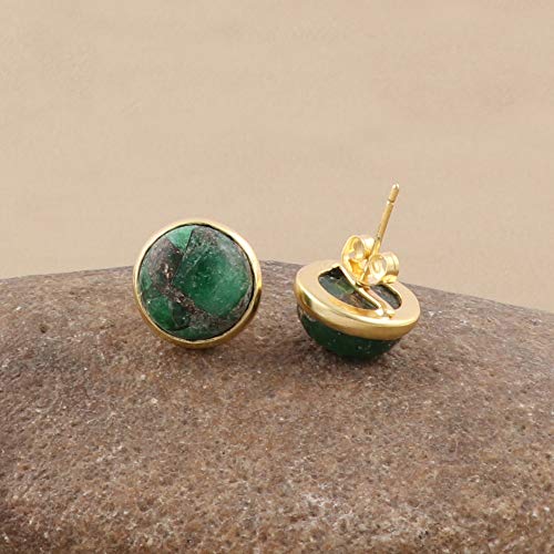 Green Copper Turquoise Gemstone Stud Earring Gold Plated Brass Jewelry Gift For Women. #TOP1