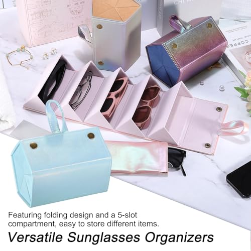 Image of PATIKIL Travel Sunglasses Organizer, 5 Slot Foldable Sunglasses Holder Leather Sunglass Storage Organizer with Pouch