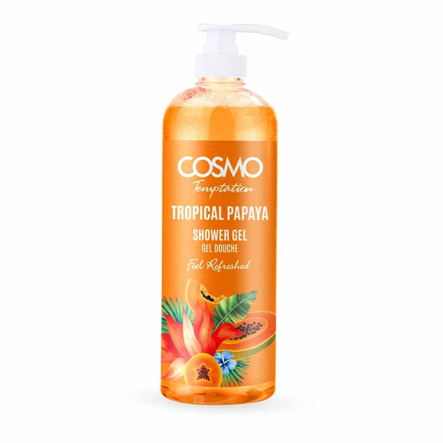 Cosmo Designs Temptation Tropical Papaya Gel Douche Shower Gel 1000ml, With Papaya Extract, Helps to Cleanse the Skin and Improves Skin Tone, Shower Gel for Daily Use, for Men and Women