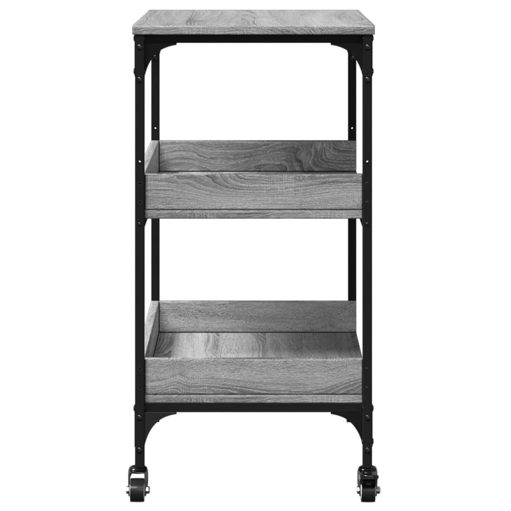 Carro de cocina gris Sonoma 60 x 41 x 80,5 cm de material de madera con marco de acero y 4 ruedas, 2 con bloqueo, carrito de servicio para almacenamiento adicional en la cocina y el salón,