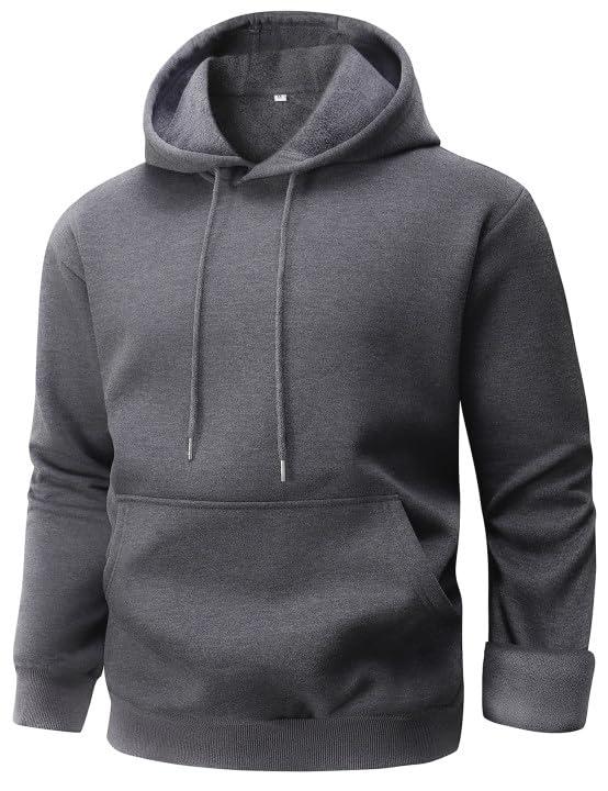 Gihuo Mens Hoodie, Fleece Lined Pullover Sweatshirt with Kangaroo Pocket, Casual Workout