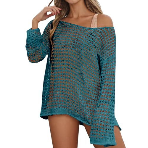 Suéter Mujer Verano Cover Up De Ganchillo Jersey Diseño Hueco Cuello Jerseys Ligero Y Transpirable Jersey Estilo Bohemio Camiseta para Combinar con Trajes De Baño Y Looks De Playa