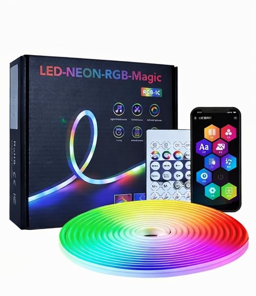 Image of NEXIFY 5 Meter Smart RGB Neon LED Strip Lights with App & Remote | Music Sync Rope Light for Room, Gaming, Party, Diwali & Home Decoration