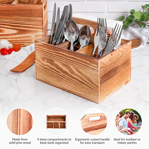 Utensil And Napkin Holder Flatware Caddy With Handle In Rustic Wood For Forks, Spoons And Knives, Silverware Organizer #TOP1