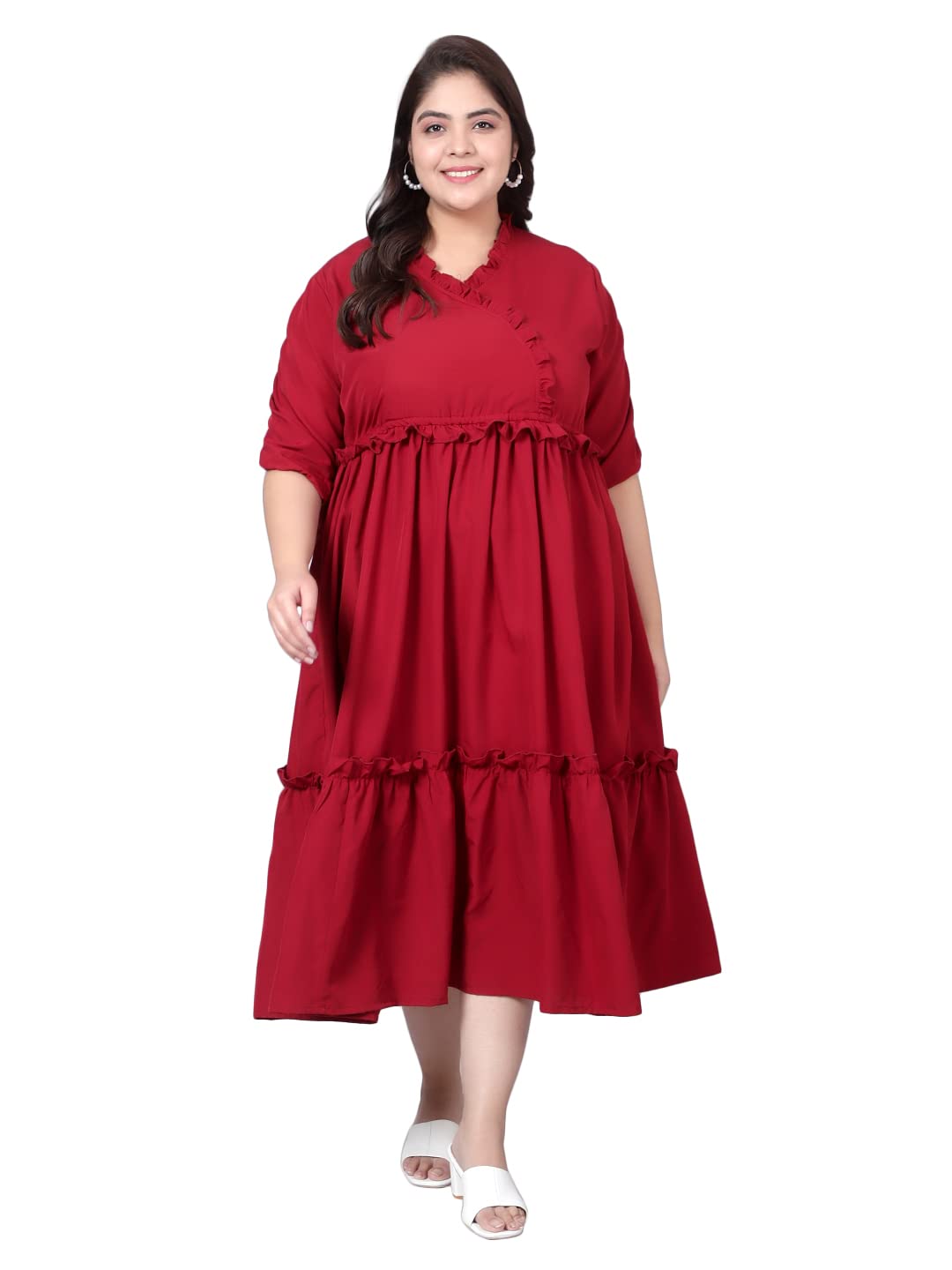 Indietoga Women’s Plus Size A-Line Tiered Long One Piece Maxi Gown Tiered Dress with Pockets (2XL to 7XL)