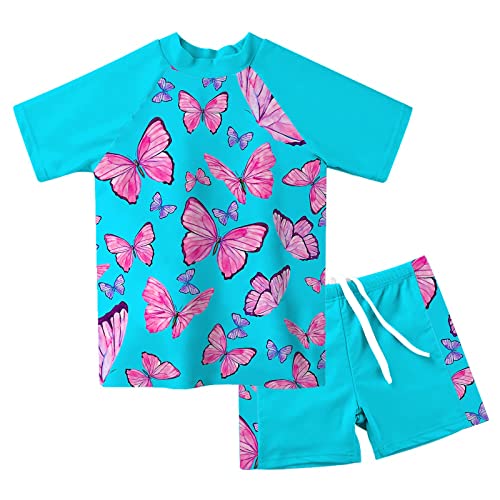 Image of Lovekider Girls Swimsuits Two Piece Rash Guard Set Short Sleeve Bathing Suit Liner Swimwear with Sun Protection 3-12T