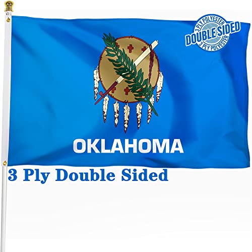 XIFAN Double Sided Oklahoma State Flag 3x5 ft Heavy Duty 3 Ply Durable Polyester OK Flag with Vibrant Print/4 Rows Hemming/Brass Grommets for Indoor Outdoor Decor