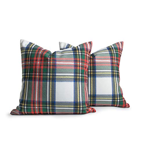 Hofdeco Decorative Throw Pillow Cover Only, Gray Classic Stewart Scottish Tartan Plaid (Canvas), 18"X18", Set Of 2 #TOP2