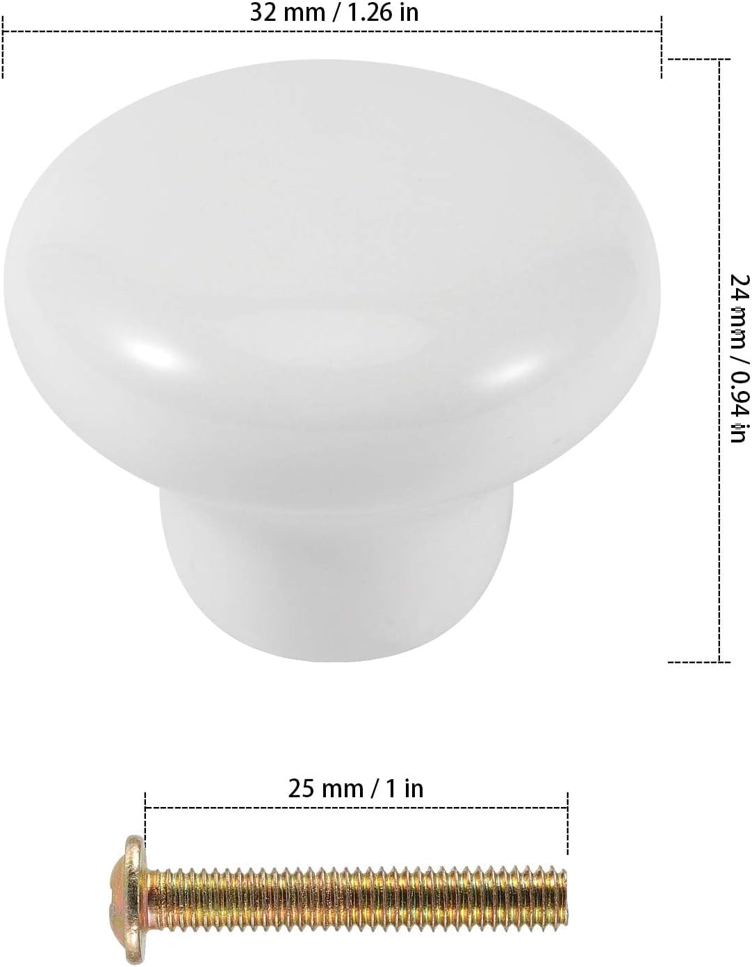 KEILEOHO 25 Pack Ceramic Cabinet Knobs, 1.26Inch/32mm White Drawer Knobs with Screws, Round Drawer Dresser Knob Pulls, White Cabinet Knob for Dresser, Door, Kitchen
