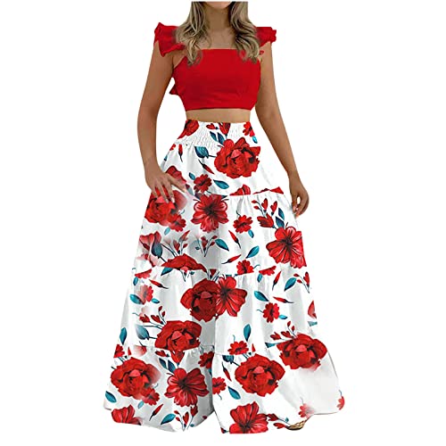 Damen Herbst Sommer Zweiteilige Rock Sets Lässige Grafik Lange Rock Sets für Frauen Trendy B3, weiß, 52 Cover