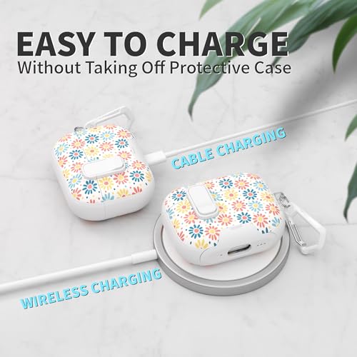 Image of for AirPods Pro 3 Case(2025) with Secure Lock Clip and Phone Stand,Cute Floral Girly Style Protective Cover with Cleaning Kit and Carabiner for Apple iPod Pro 3rd Generation(Sun Petals)