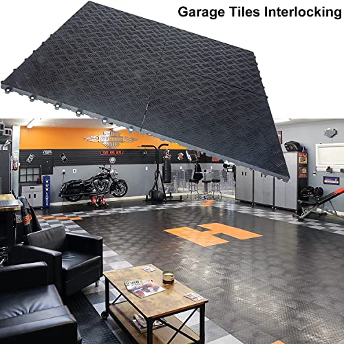 Myoyay 20Pcs 15.8X15.8" Interlocking Garage Floor Tiles 4/5 Inch Thick Pvc Tiles Diamond Plate Design Non-Slip Garage Flooring Tile For Garage, Workshop, Shed, Or Trailer, Black #TOP3