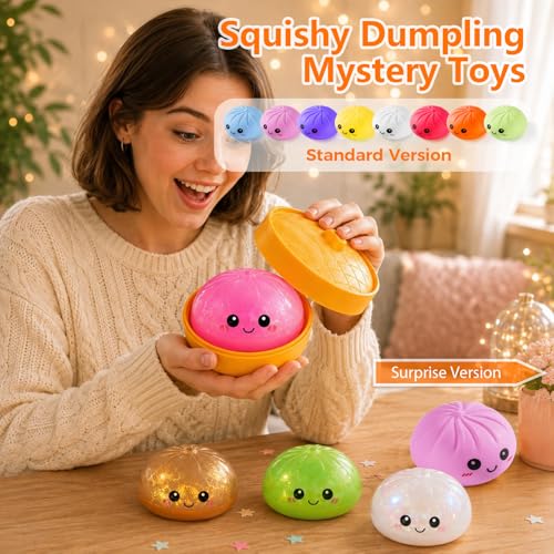 Image of Squishy Dumpling Toy, Dumpling Squishy Mystery Box, Random 1 of 14 Colors, Stocking Stuffers with Food Steamer Stretchy Desk Toy