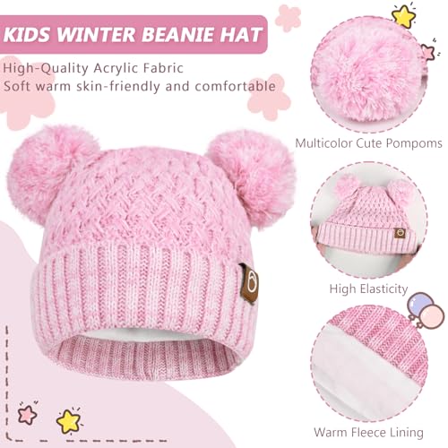 Image of Kids Winter Hat Gloves Scarf Set,Toddler Girls Winter Hat Kids Beanie with Pom Neck Warmer Gaiter Mittens Fleece Lined Set