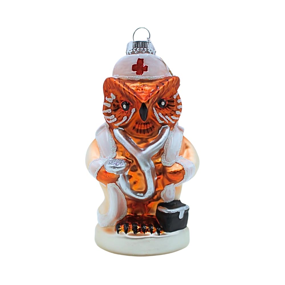 Dekohelden24 Lauscha Lauscha Christmas Tree Decoration Baubles Glass Ornament Owl Nurse in White 5 x 4 x 11 cm