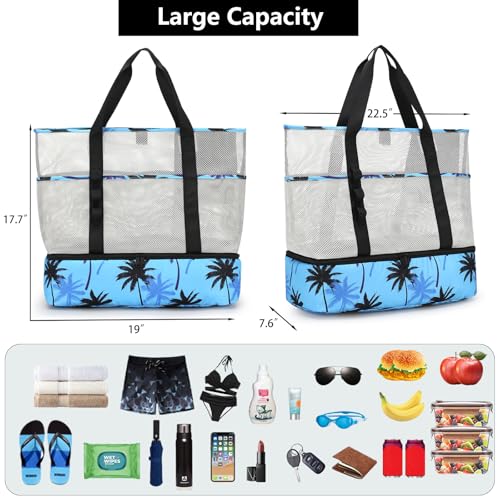 Image of Beach Bag with Cooler,Mesh Beach Bags for Women Sandproof for Pool and Swimming Travel Daily with Durable 8 Pocket
