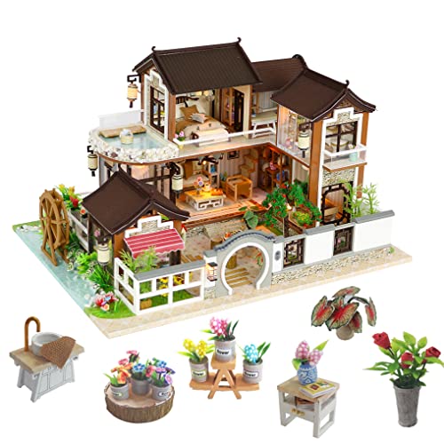 Kisoy Miniature DIY Dollhouse Kit with Furniture Accessories Creative Gift for Lovers and Friends (Dream in Ancient Town) with Dust Proof Cover and Music Movement