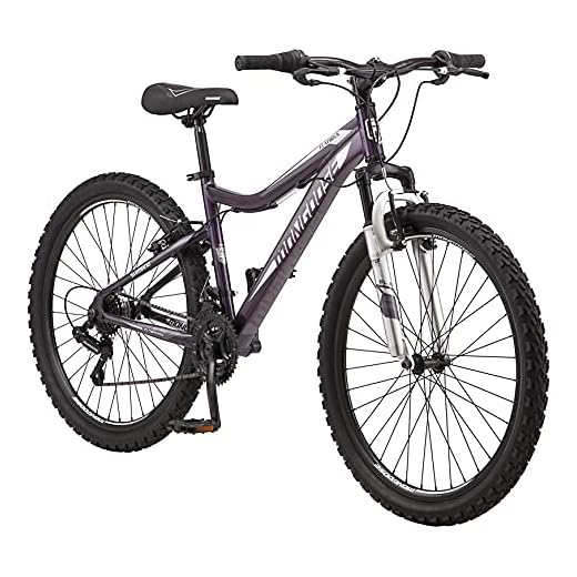 Mongoose Flatrock Womens Hardtail Mountain Bike, 26-Inch Wheels, 21 Speed Twist Shifters, 16-Inch Aluminum Frame, Purple