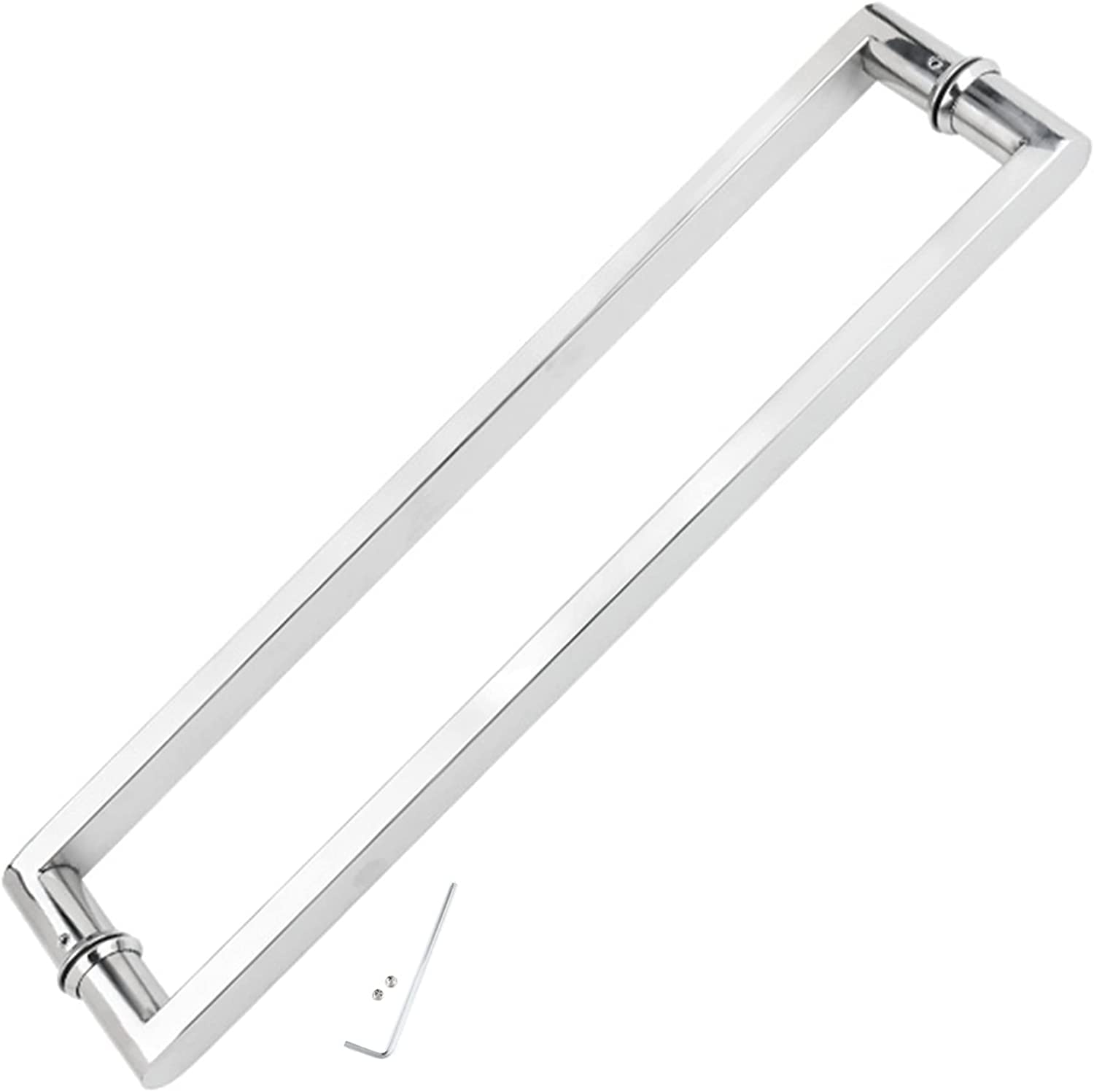 CWCQGH H Shape Sliding Door Handle for Interior Exterior Gate,Heavy-Duty Double Sided Square Tube Push Pull Door Handle,Silver-16.7in/42.5cm