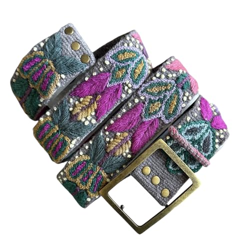 Peruvian Embroidered Flower Wool Belt, Hand Embroidered - 
