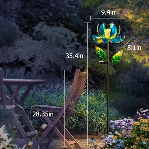 image for SUCUY Solar Yard Lights Wind Spinners- Metal Lotus Flower Garden Decor