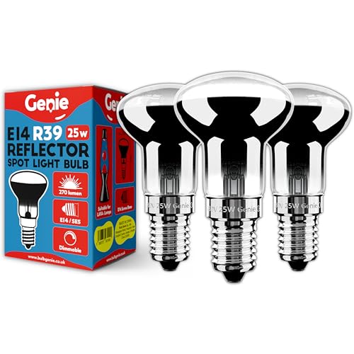 Genie 25W E14 Lava Lamp Bulb 230V (Pack of 3) R39 Reflector Glass Bulb Dimmable Warm White 2700K Small Edison Screw (SES) Replacement Bulbs for Lava Lamp Bubble Lamp or Spotlight
