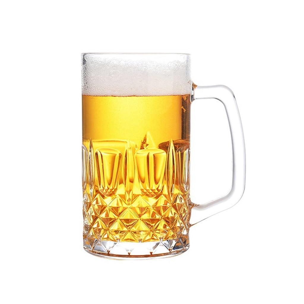 Eleganckie szklanki Thick Bottomed Beer Glass Household Large Capacity Draft Beer Glass with Handle Drinkware Vintage Foreign Wine Glass Szklanki do napojów(600ml)