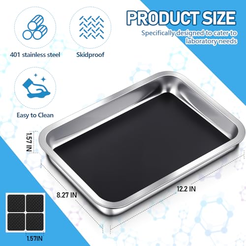 Image of Conelist 16 Set 12.2 x 8.27 Inch Stainless Steel Dissection Pan with Wax and Rubber Nonslip Mat, Reusable Classroom Dissecting Pan, Laboratory Tray for Biology Lab, Science Education Supplies (Black)