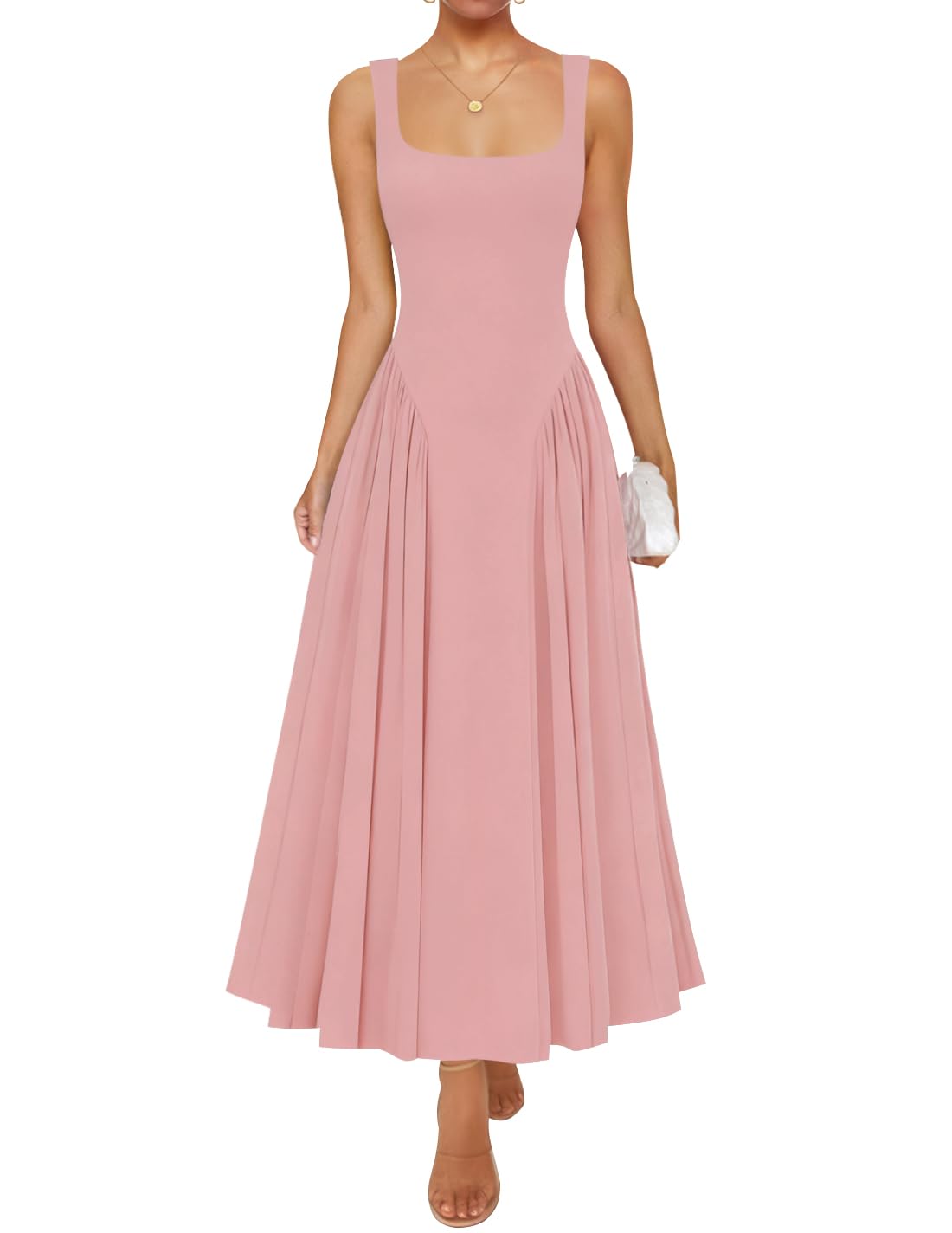 ZESICA Womens Summer Sleeveless Square Neck Vacation Sundress