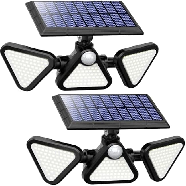 Solar Lights Outdoor Waterproof, 180 LED 3 Heads Solar Motion Sensor Outdoor Lights, 270¡« Wide Angle Solar Flood Wall Security Lights for Front Door Yard Garage, 2 Pack