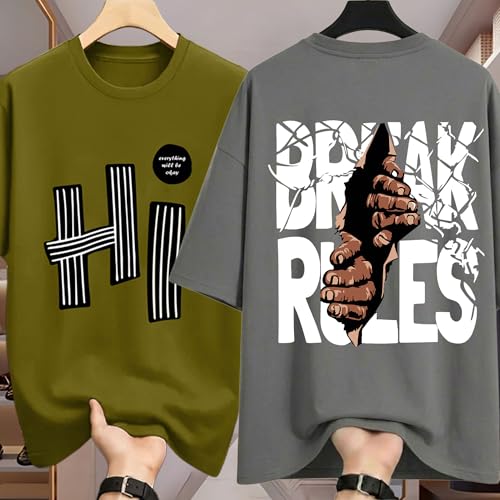 Image of AUSK Mens Loose Fit Oversized Printed Cotton T-Shirts Half Sleeve Drop Shoulder Men Tshirt