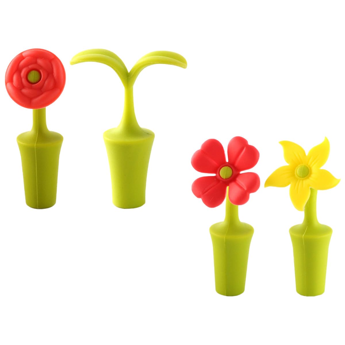 Tapones de silicona para vino: set de 4 piezas con diseño floral resistente