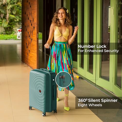 Image of Nasher Miles Seattle Hard-Sided Polypropylene Check-in Luggage 24 inch | 65cm | 8 Wheels Medium Trolley Bag for Travel | Suitcase (Dark Green)