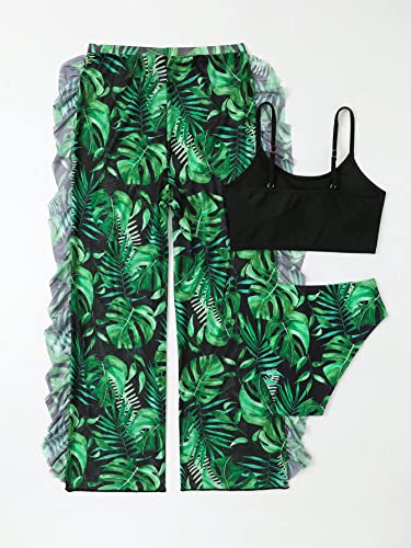 SHENHE Girl's 3 Piece Tropical Print High Waist Bikini Swimsuit with Cover Up Pants2