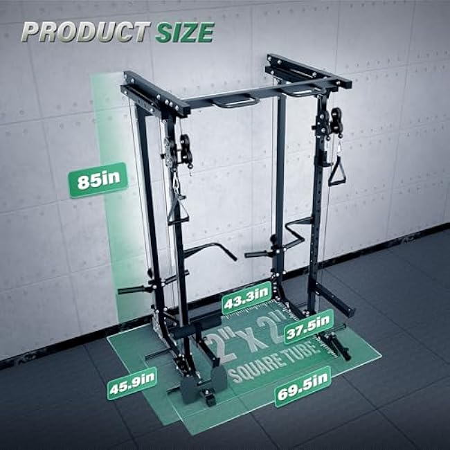MAJOR FITNESS Drone3 Power Cage - Multi-Function Power Rack for Home Gym, Squat Rack with Pull-up Bar, Cable Crossover System, J-Hooks, for Strength Training, Heavy-Duty Steel Construction