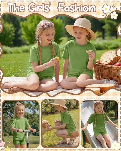 Image of Oakgarden Summer Outfits for Girls 5-14Y Athletic Casual Sets Kid Short Sleeve Shirt Bike Shorts 2 Piece Tween Trendy Clothes