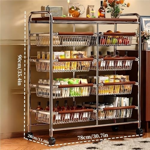 Carrito de barra de metal móvil con cestas de alambre, carrito de almacenamiento para cocina, despensa, cafetería, baño, oficina