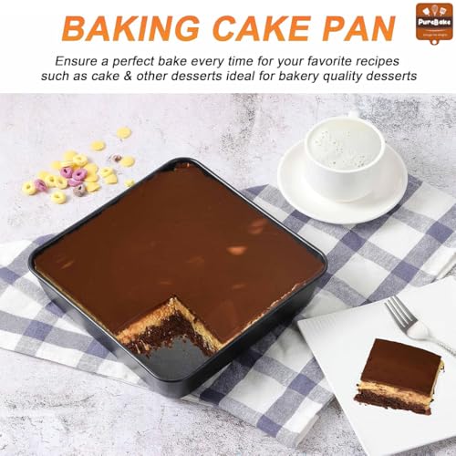 Image of PureBake Square Cake Tin for Baking, Cake Tray, 9 Inch, Pack of 1, Carbon Steel, Bakeware Non-Stick, Premium SGS Certified, Cake Mould for Oven & Microwave