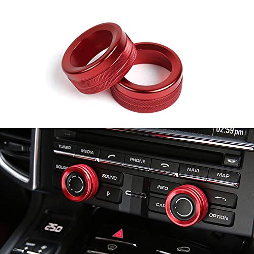 Thor-Ind Aluminum Console Navigation Sound Volume Knob Cover for Porsche Panamera Cayenne Macan Boxster Cayman 911 718 Car Interior Multimedia Knob Decorative Ring Cover Trim (Red)