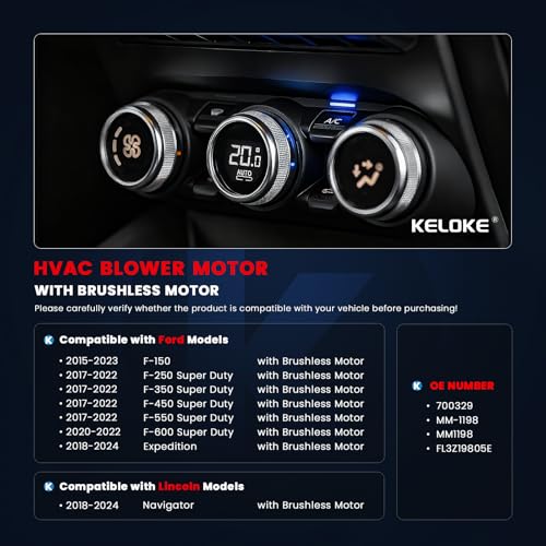 Image of KELOKE Front AC Heater Blower Motor with Brushless Motor Fits for Ford & Lincoln Vehicles - F-150 2015-2023, F-250 /350 /450 /550 Super Duty 17-22, F-600 Super Duty 20-22, Expedition & Navigator 18-24