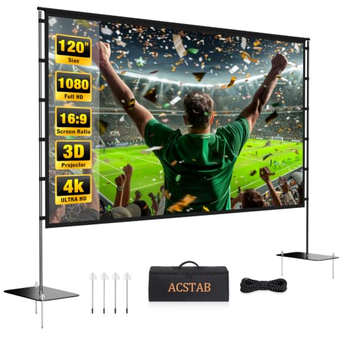 ACSTAB Outdoor Projector Screen with Stand - 120 Inch Portable Projector Screen Outdoor Indoor...