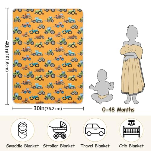 Image of Toddler Blanket for Baby Girls and Boys Soft Warm Swaddle Blanket for Nursery /Strolleoddler Bed /Car seat 30X40in Cartoon Tractors on an Orange Background