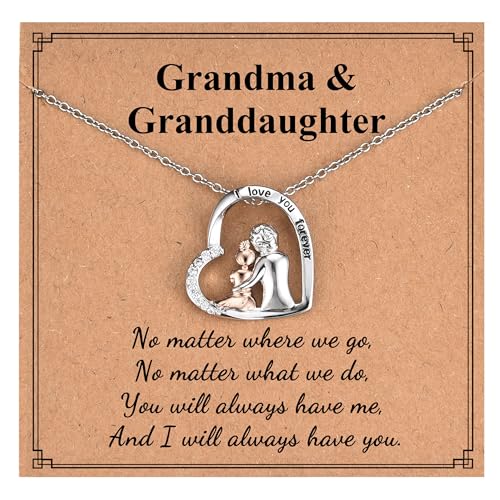 GULICX Grandma Granddaughter Gifts Heart Necklace Jewelry for Women Birthday Christmas Easter Graduation Valentines Day Mothers Day Gifts for Grandma Granddaughter
