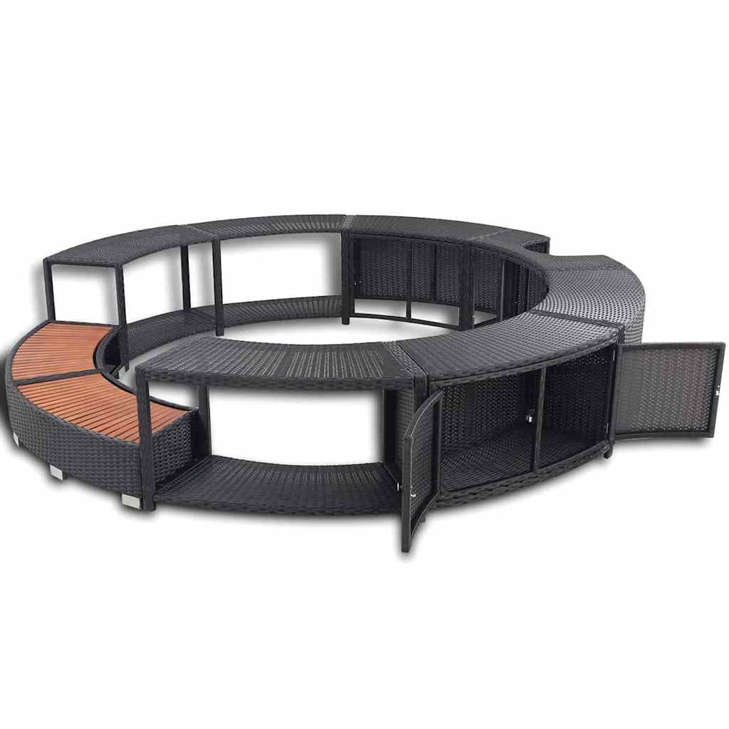 vidaXL Borde Soporte Redondo de Bañera Hidromasaje SPA Ratán Sintético Negro