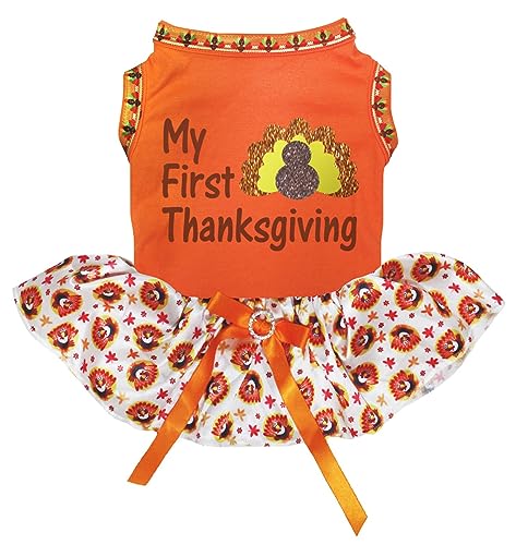 Robe de Thanksgiving pour chiot orange avec dindes taille S