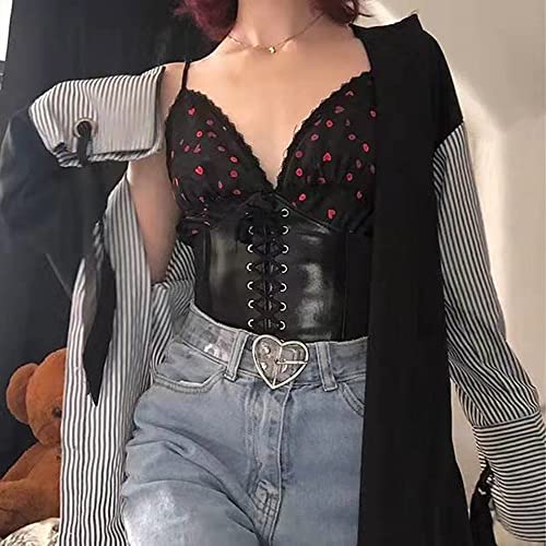 Corset Belt for Women Lace up Leather Belt Wide Waist Belt Elastic Tied Waspie Belt Womens Corset Belts Vintage Lace-up Cinch Elastic Waist Belt for Dresses（black)4