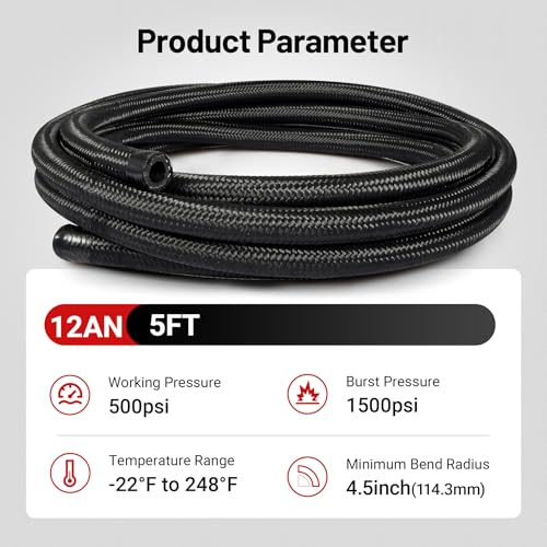 Image of EVIL ENERGY 12AN Fuel Line, AN12 Braided Fuel Hose Nylon CPE 5FT Black