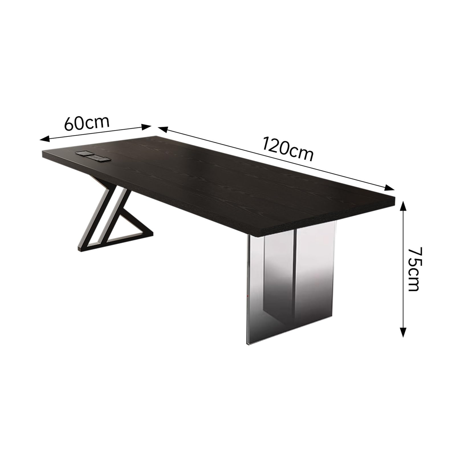 Escritorio para computadora Escritorio Rectangular Moderno Oficina casa, Madera Maciza Negra Estudio Escritura, Espacioso Escritorio computadora portátil con Tomas de Carga Escritorio de Oficina(S)